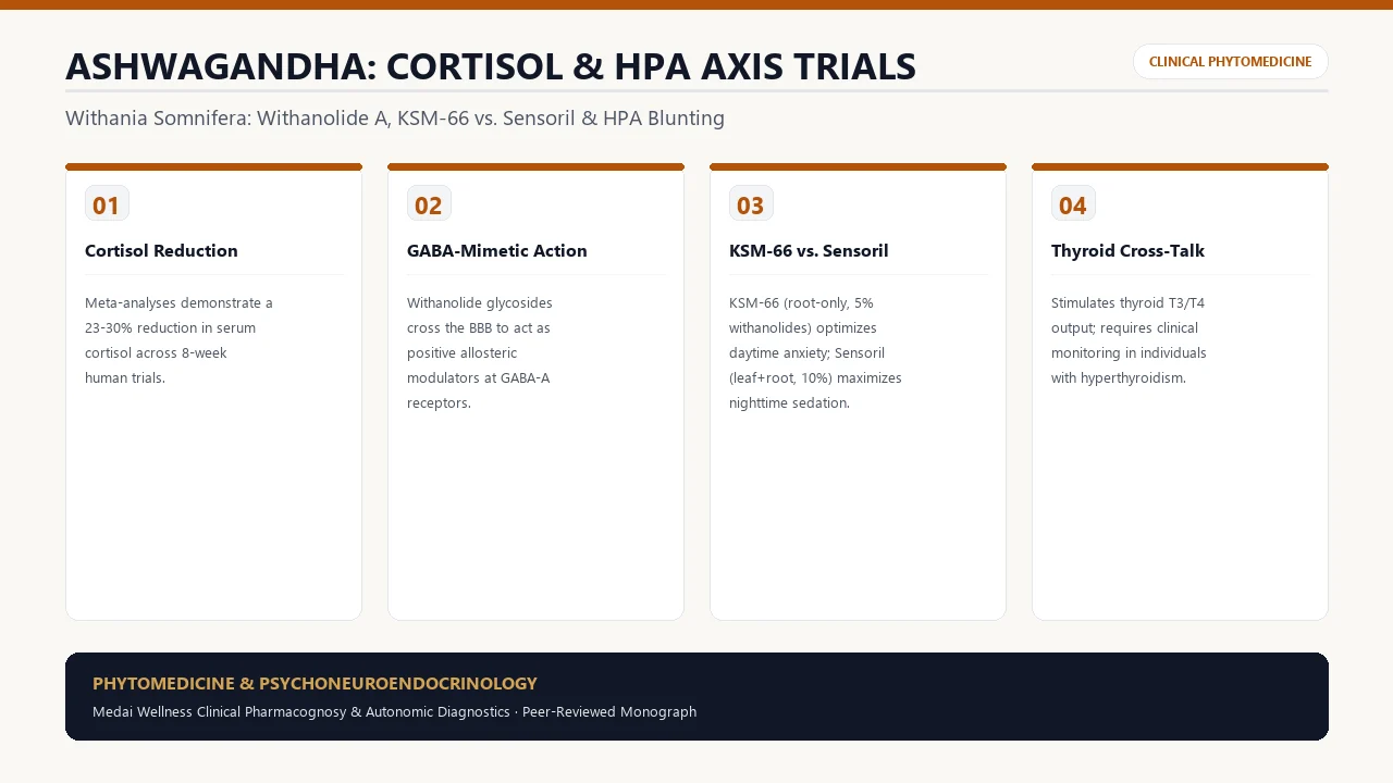 Scientific diagram of Ashwagandha for Cortisol & Anxiety: KSM-66 vs Sensoril Trials