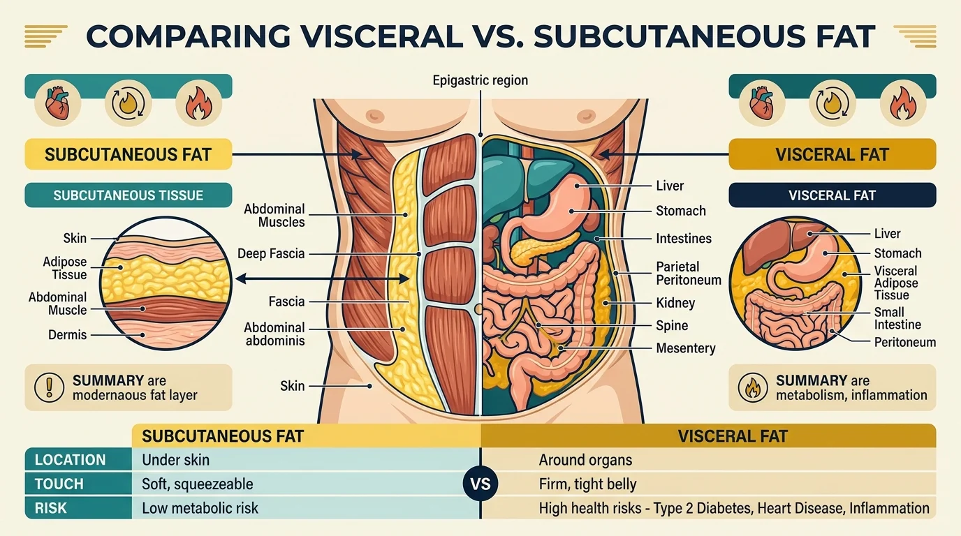 Belly fat versus regular fat - visceral versus subcutaneous fat, their metabolic roles and differences