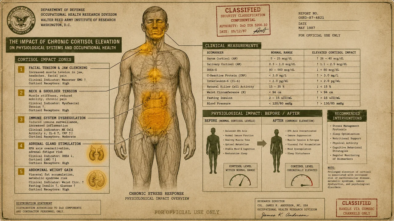Scientific illustration for Chronic Cortisol Physical Symptoms: 10 Ways Stress Hormones Destroy Your Body