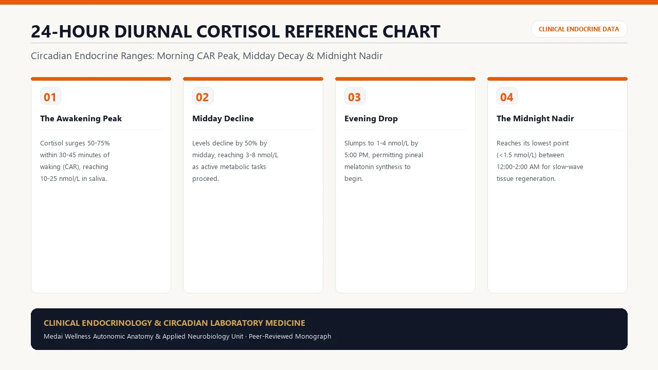 Normal Cortisol Levels Chart by Time of Day showing 24 hour circadian rhythm