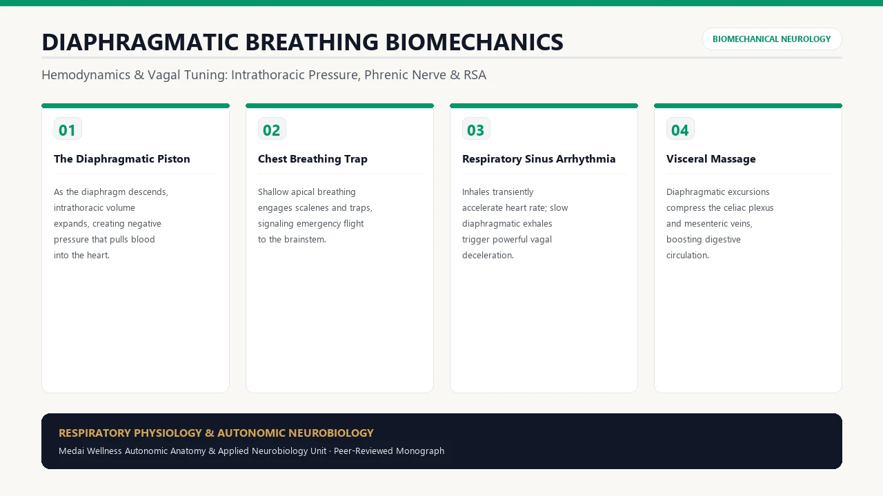 Scientific diagram of Diaphragmatic Breathing: Intrathoracic Pressure & Vagus Nerve