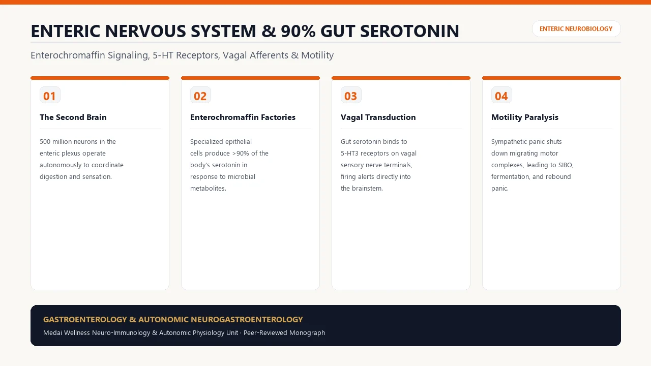 Scientific diagram of The Enteric Nervous System & 90% Gut Serotonin in Anxiety