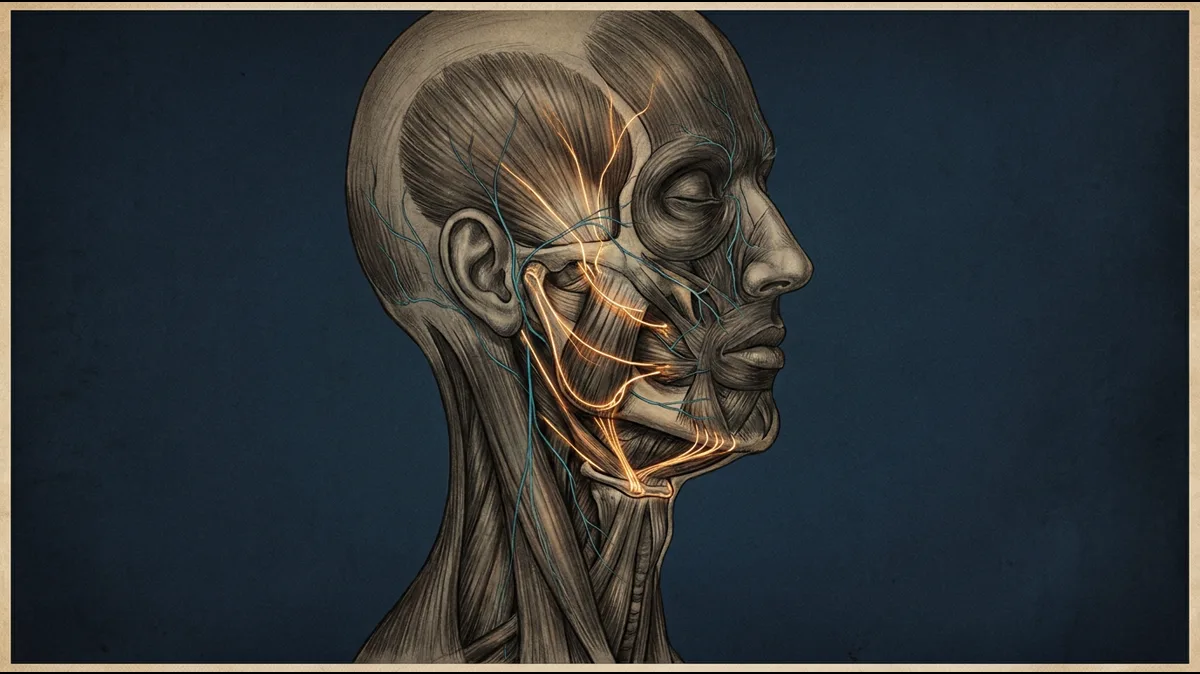 Anatomical diagram showing the connection between the jaw muscles, temporomandibular joint, hyoid bone, and throat structures involved in globus sensation from TMJ tension