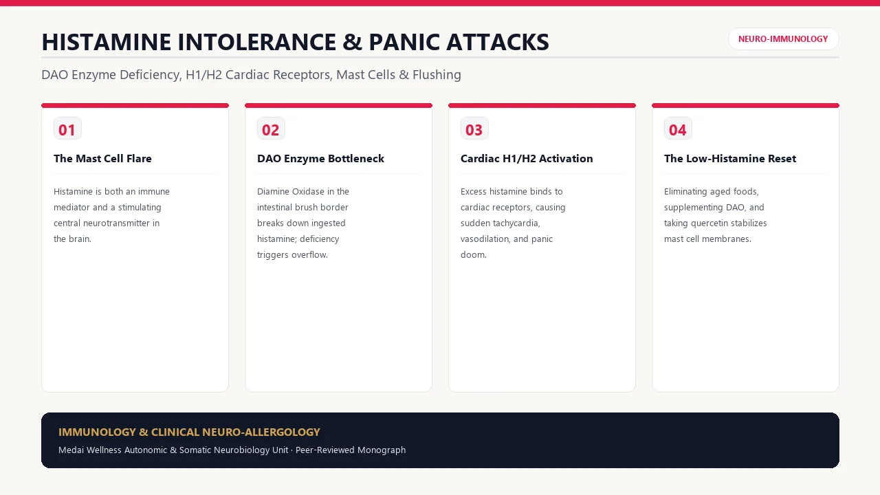 Scientific diagram of Histamine Intolerance, Mast Cells & Panic: The Allergy Loop