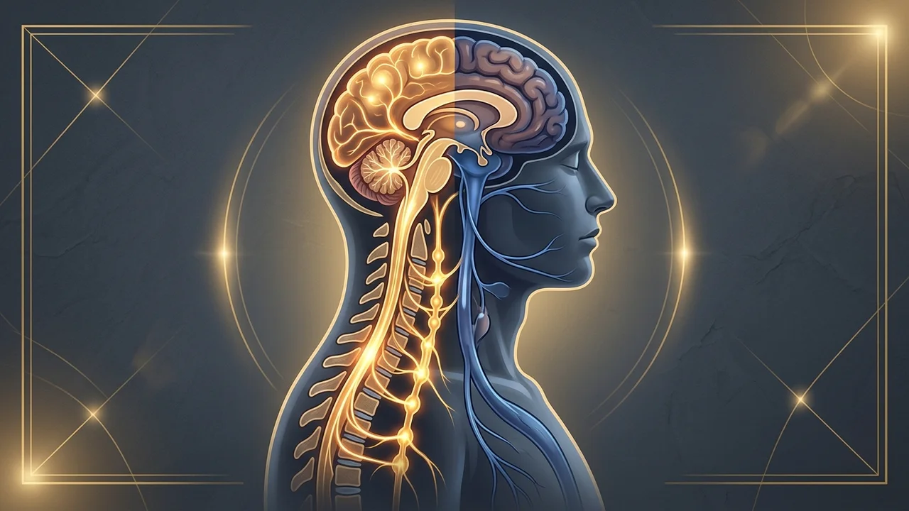 Medical illustration of autonomic dysregulation showing the transition from sympathetic hyperarousal to dorsal vagal hypovigilance