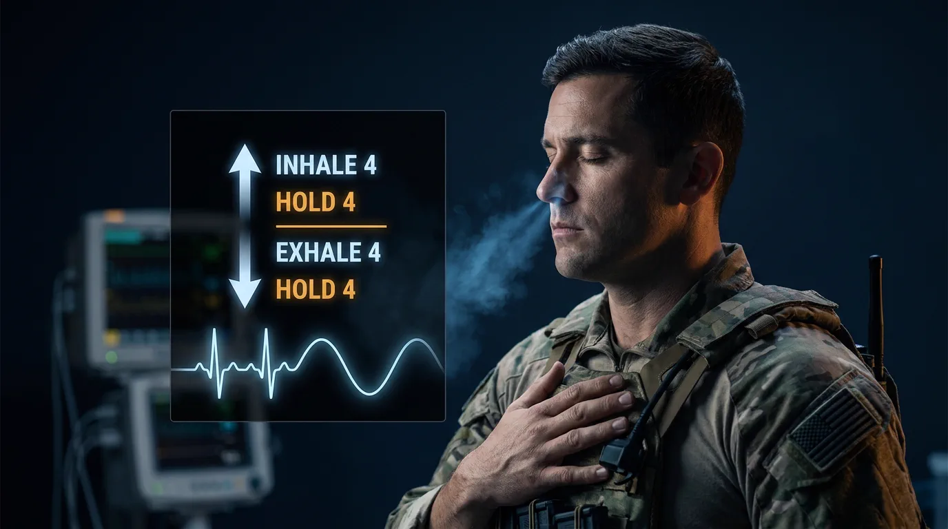 Box breathing for anxiety Navy SEAL technique diagram - NSR-47 Nightfall Reset