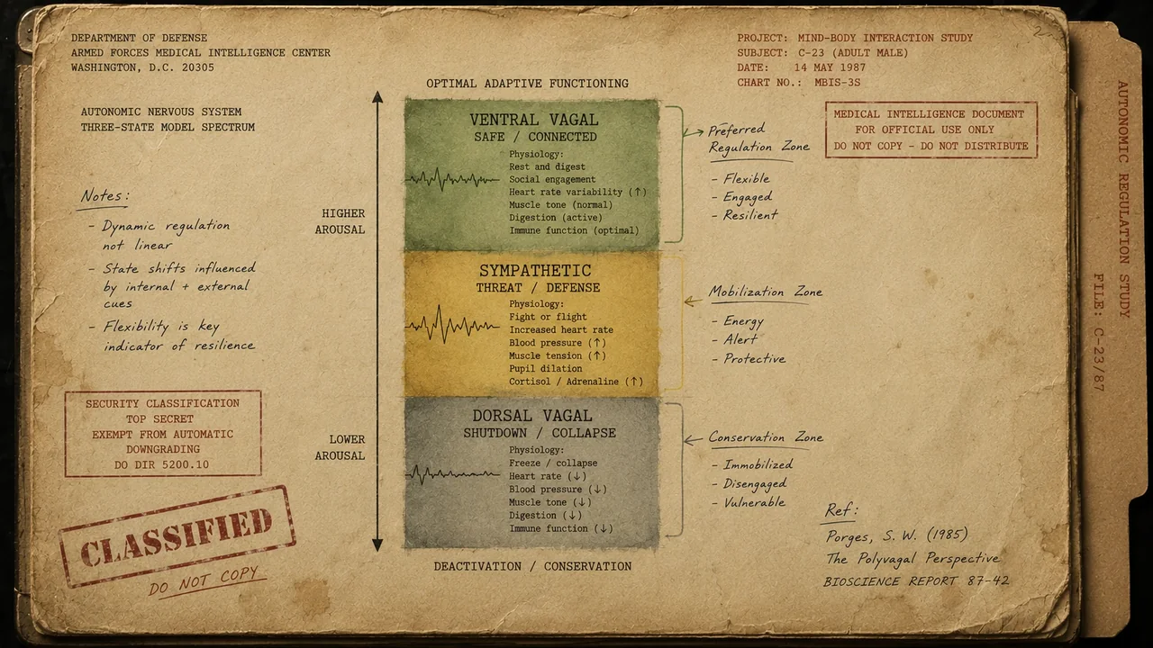 Scientific illustration for Polyvagal Theory Explained Simply: The Three Nervous System States That Control Your Life