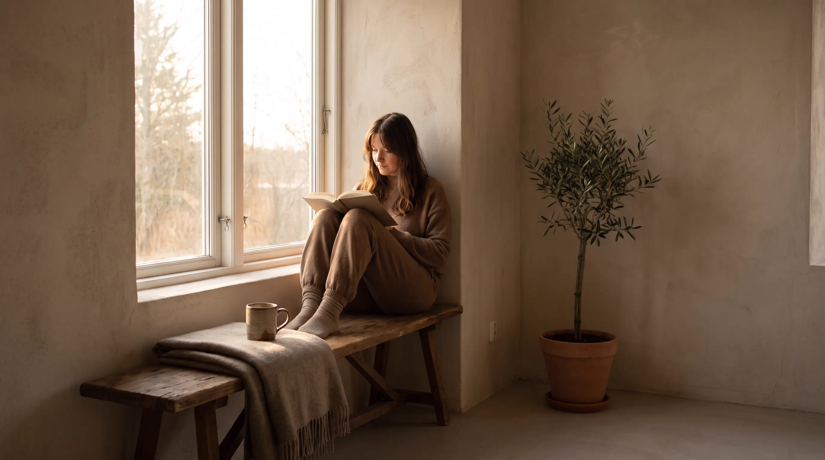 Nighttime sleep hygiene protocol steps for dysautonomia showing calm bedroom, low light and resting person
