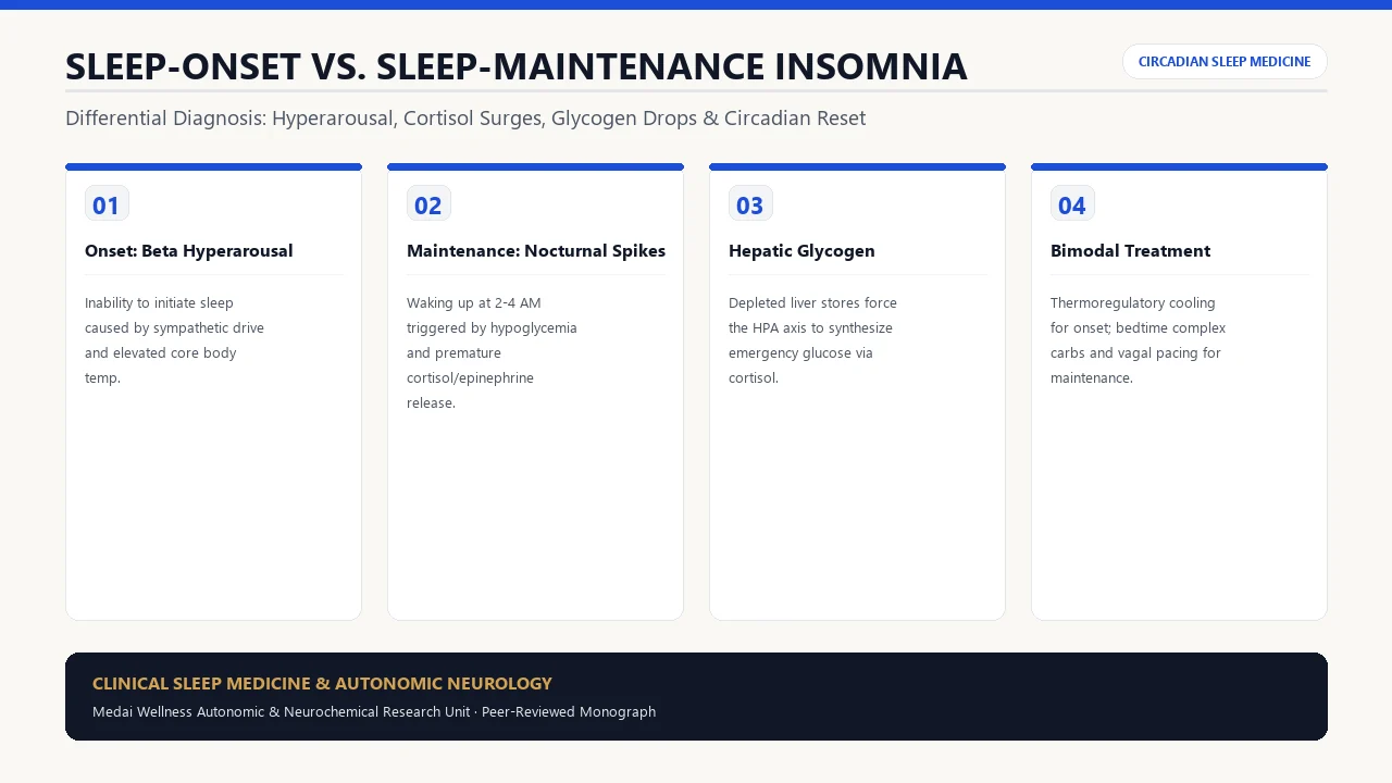 Scientific diagram of Sleep-Onset vs. Sleep-Maintenance Insomnia: Autonomic Drivers & Solutions