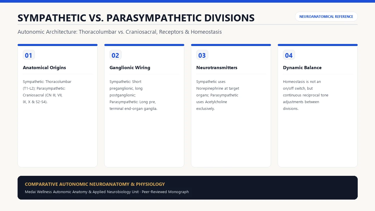 Scientific diagram of Sympathetic vs Parasympathetic Nervous System: Anatomical Guide