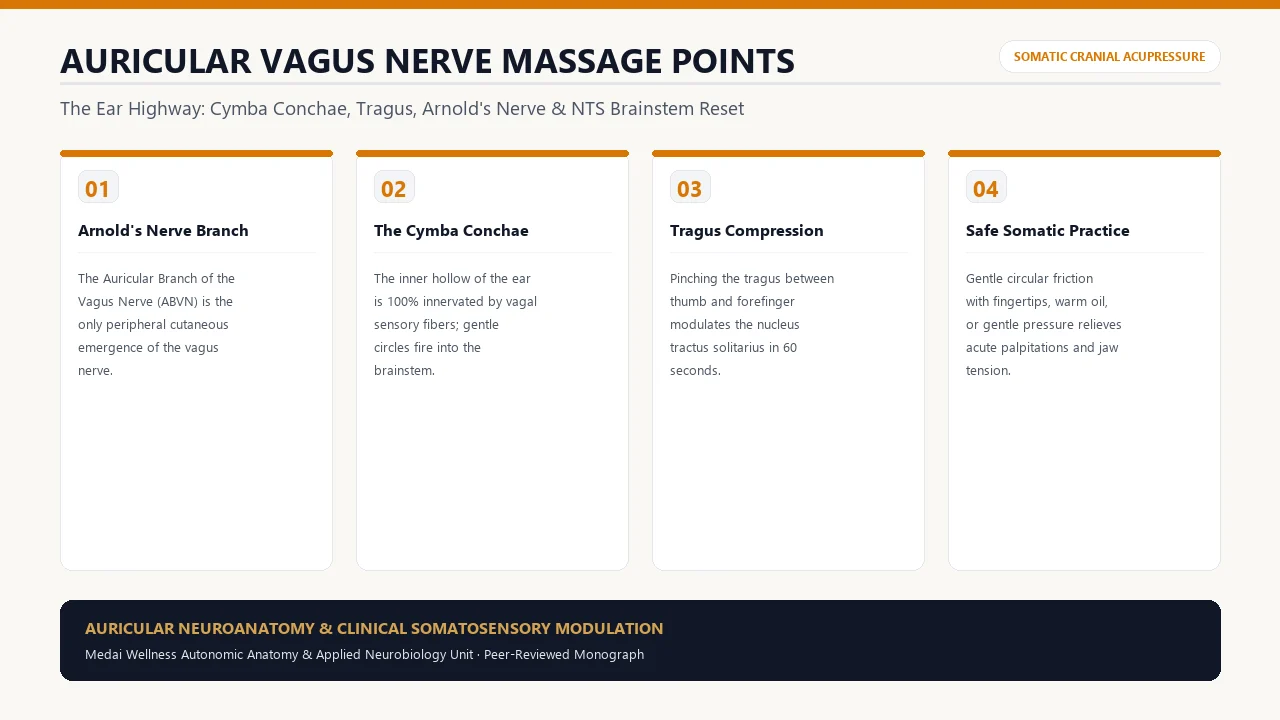 Scientific diagram of Vagus Nerve Ear Massage: Cymba Conchae & Tragus Acupressure