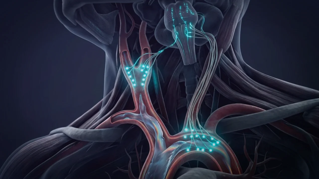 Medical illustration depicting the vasovagal reflex arc, Bezold-Jarisch reflex, venous pooling, and physical counter-pressure maneuvers aborting cerebral hypoperfusion