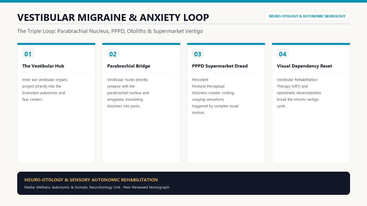 Scientific diagram of Vestibular Migraine, Dizziness & Anxiety: The Neurological Loop